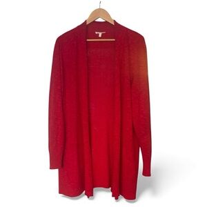 Eileen Fisher Red Linen Cotton Open Front Longline Cardigan – Pockets – Size XL